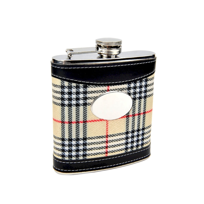 Plaid Golf Hip Flask with Engravable Plate, 6oz