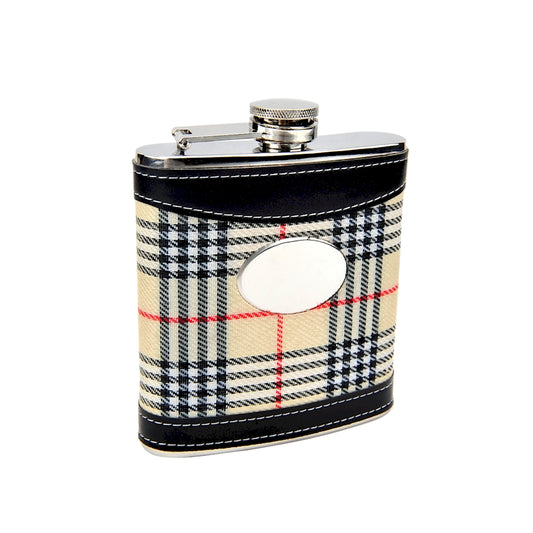 Plaid Golf Hip Flask with Engravable Plate, 6oz