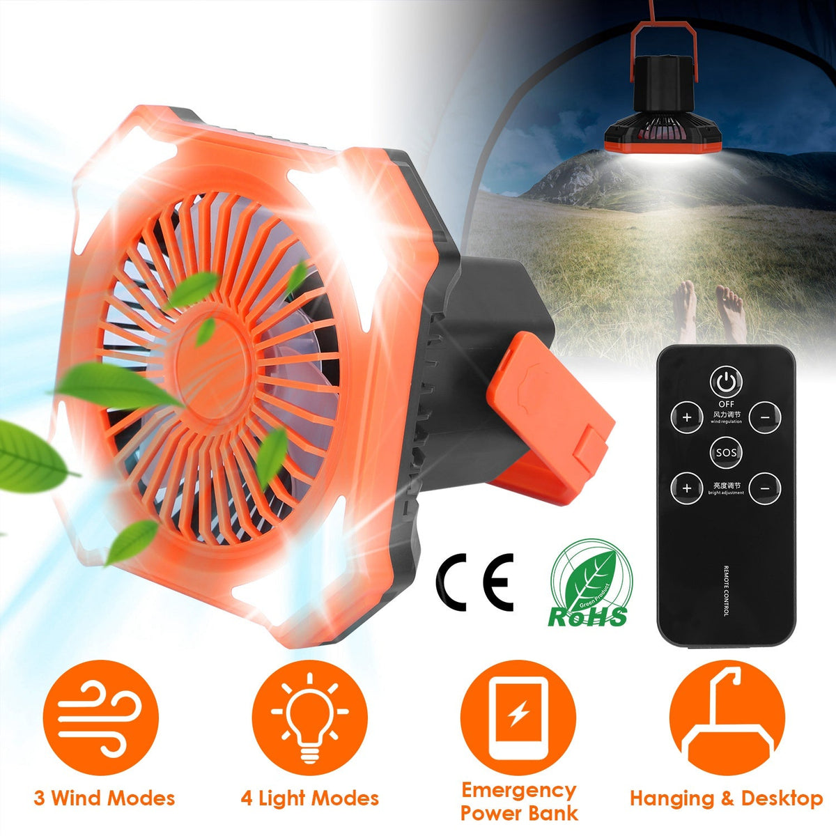 Portable Hanging Camping Fan with Lantern