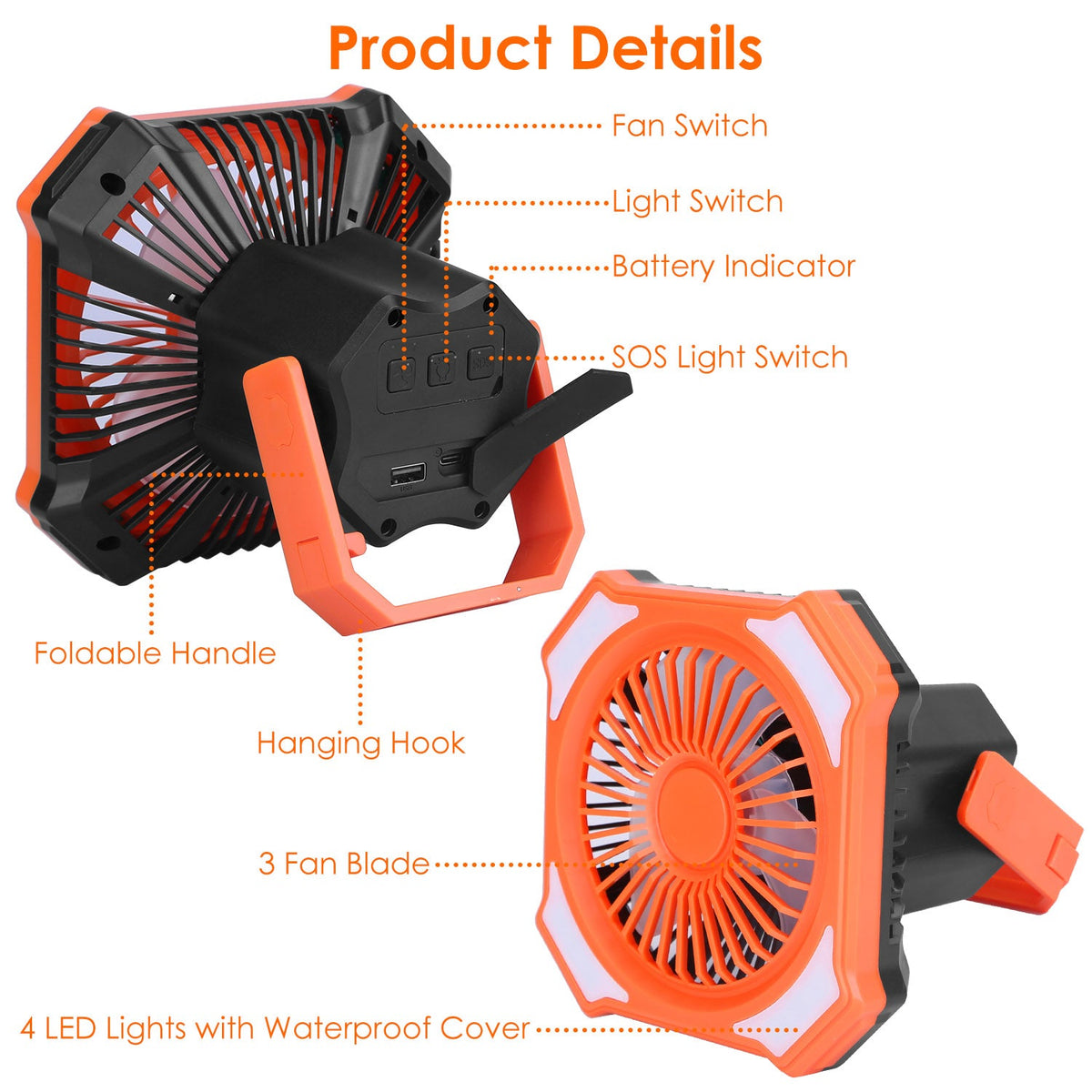 Portable Hanging Camping Fan with Lantern, alternate view