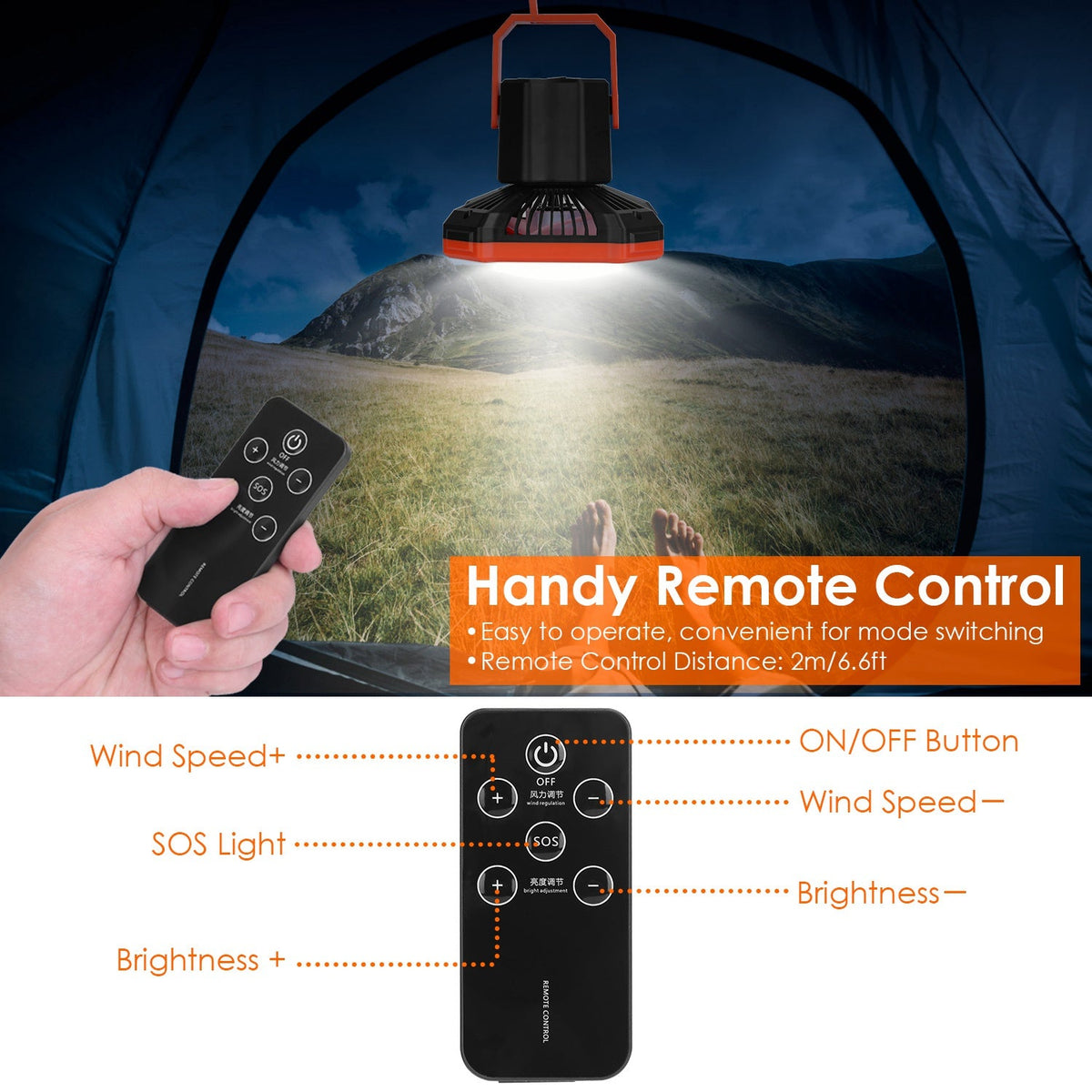 Portable Hanging Camping Fan with Lantern, alternate view