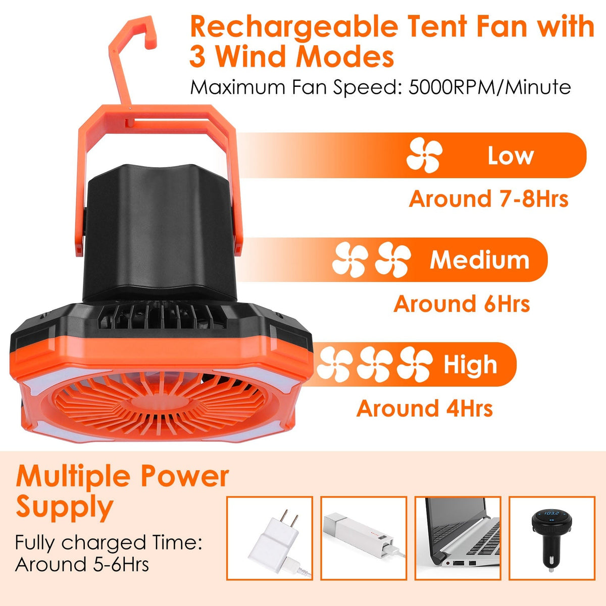 Portable Hanging Camping Fan with Lantern, alternate view