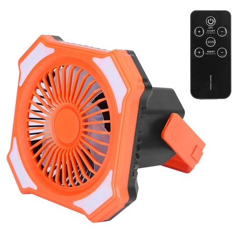 Portable Hanging Camping Fan with Lantern in Orange