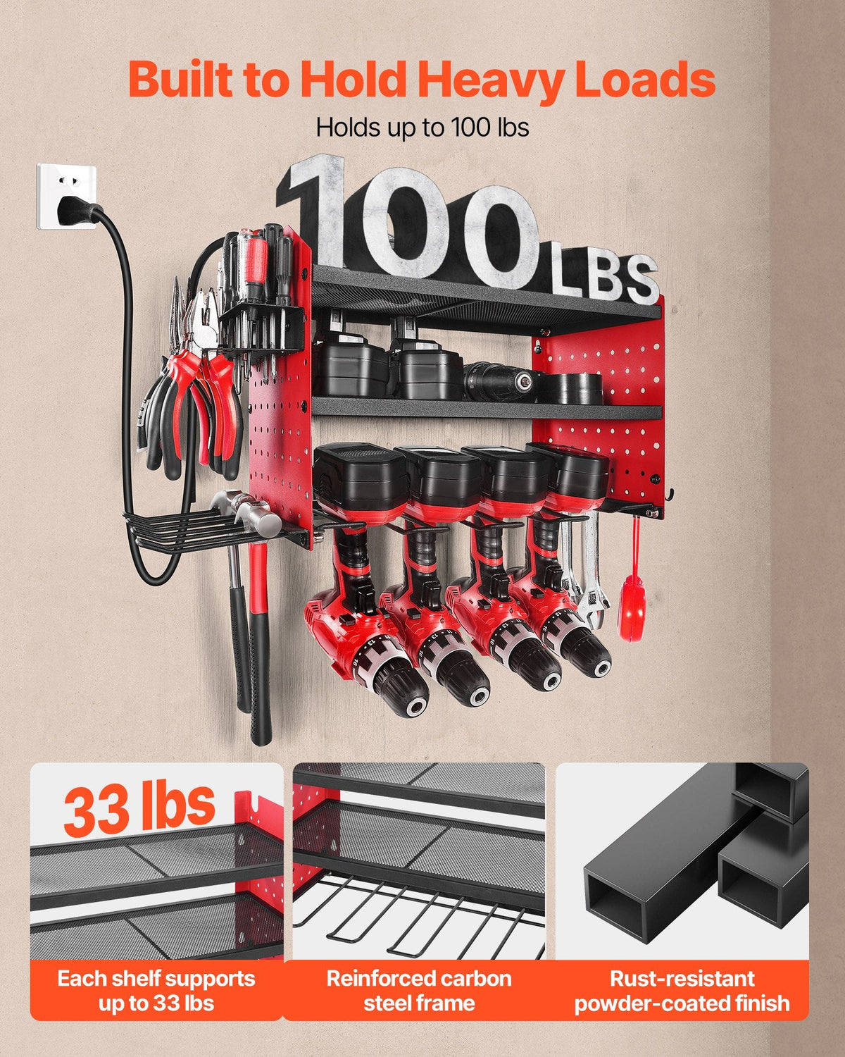 Power Tool Organizer with Charging Station, 3-Tier, alternate view