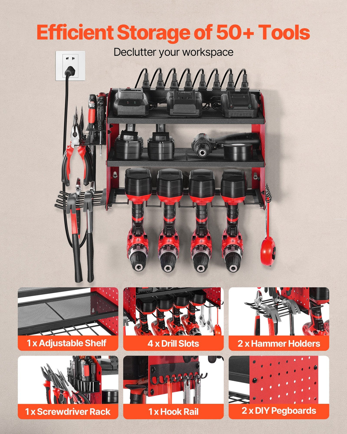 Power Tool Organizer with Charging Station, 3-Tier, alternate view