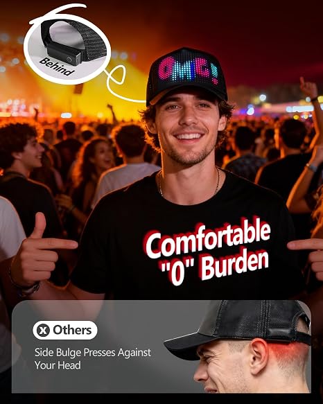 Programmable LED Baseball Cap with Bluetooth App Control, alternate view