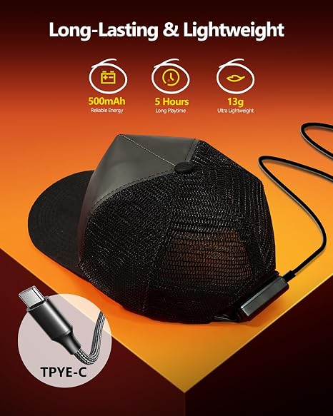 Programmable LED Baseball Cap with Bluetooth App Control, alternate view