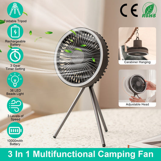 Rechargeable Camping Fan with Lantern and Tripod