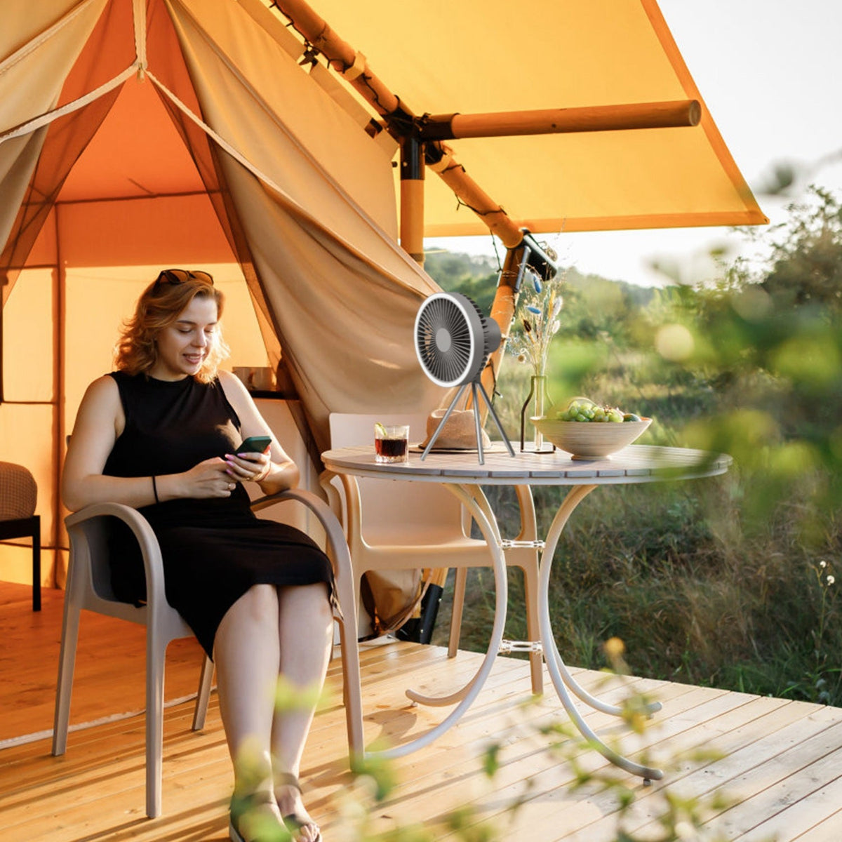 Rechargeable Camping Fan with Lantern and Tripod, alternate view