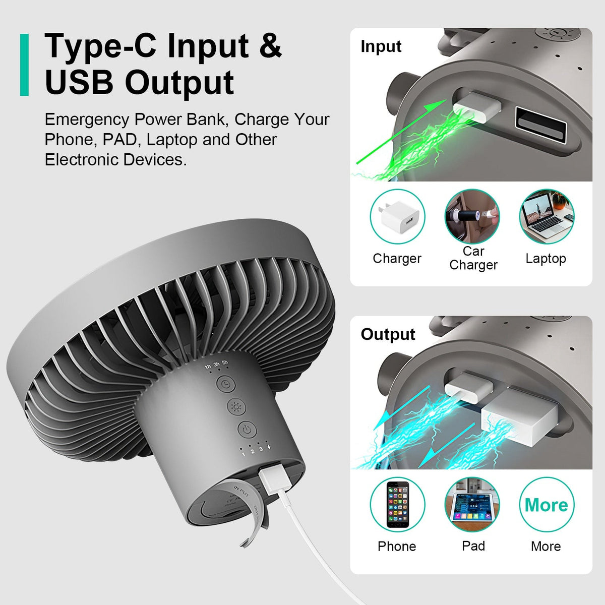 Rechargeable Camping Fan with Lantern and Tripod, alternate view
