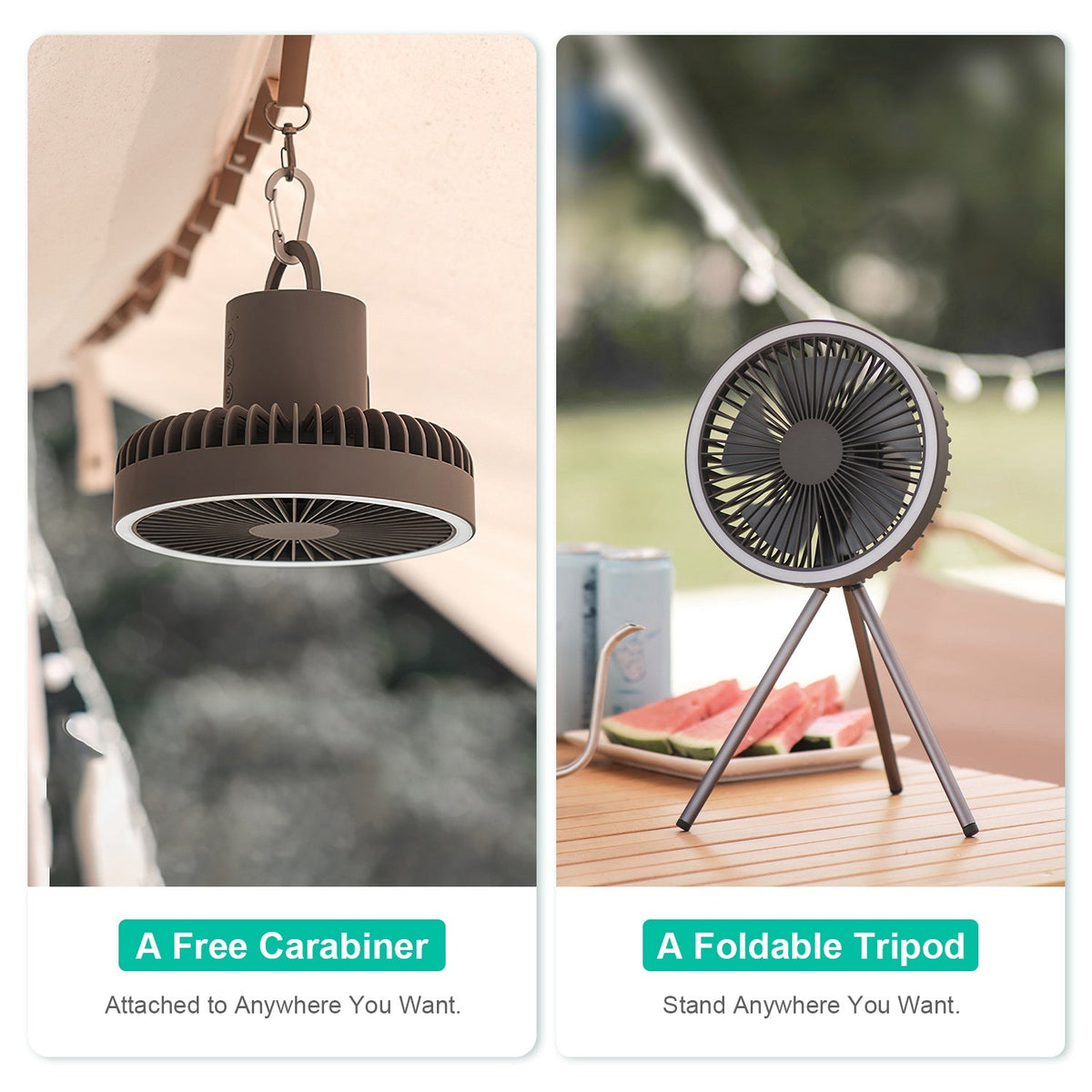 Rechargeable Camping Fan with Lantern and Tripod, alternate view