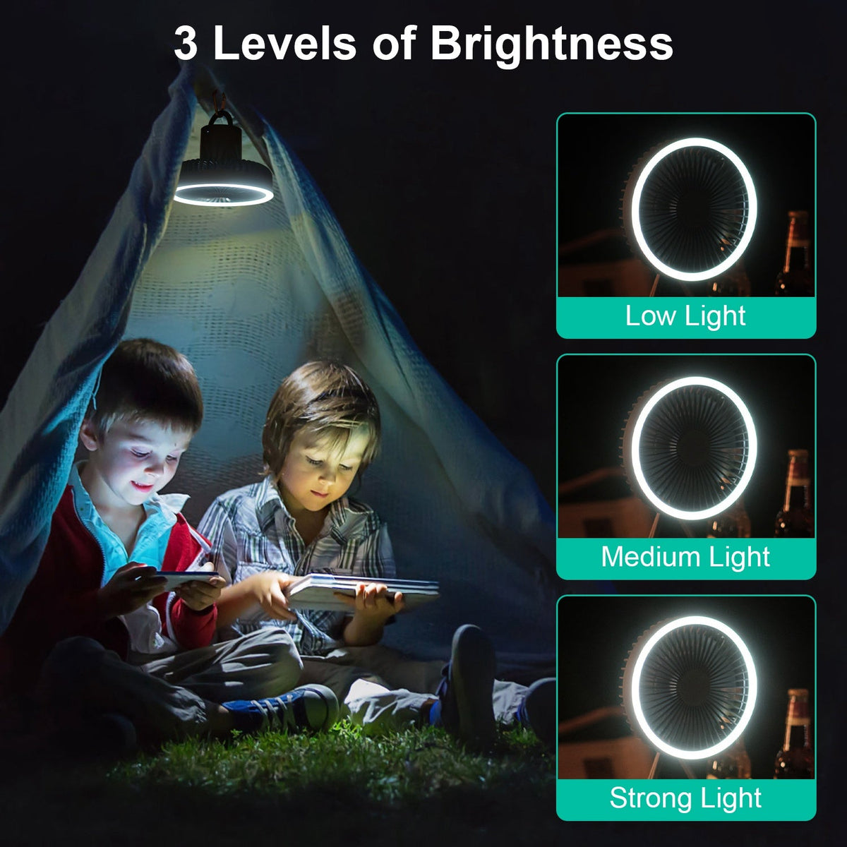 Rechargeable Camping Fan with Lantern and Tripod, alternate view