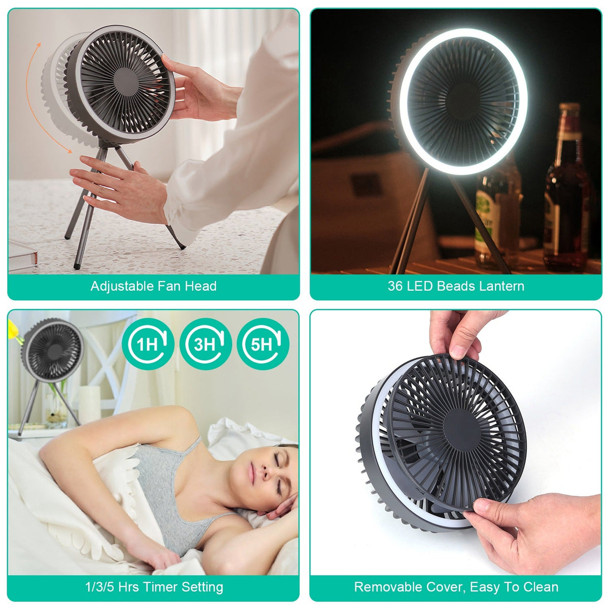 Rechargeable Camping Fan with Lantern and Tripod, alternate view