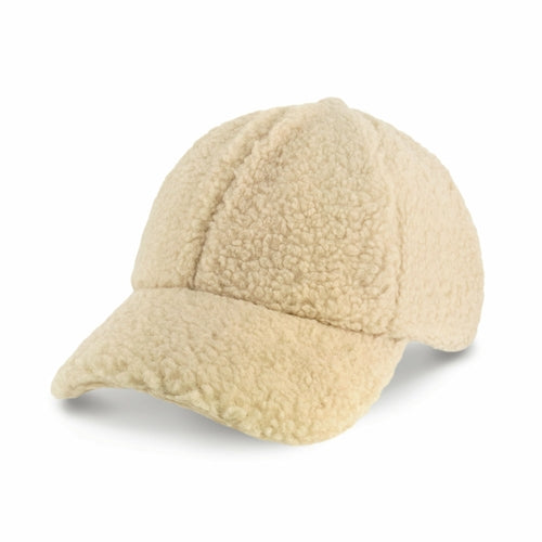 Sherpa Fleece Winter Baseball Cap, Adjustable Dad Hat in Cream