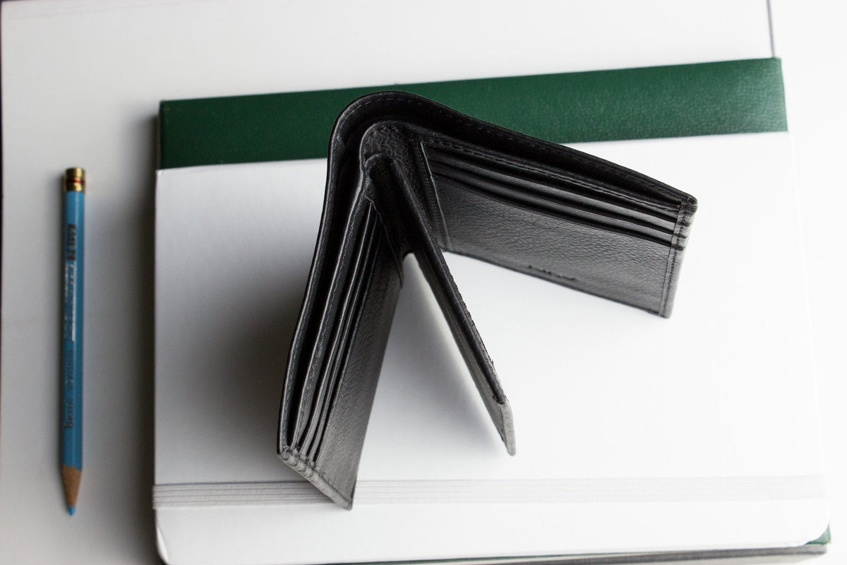 Slimfold Passcase Leather Wallet with ID Case in Black