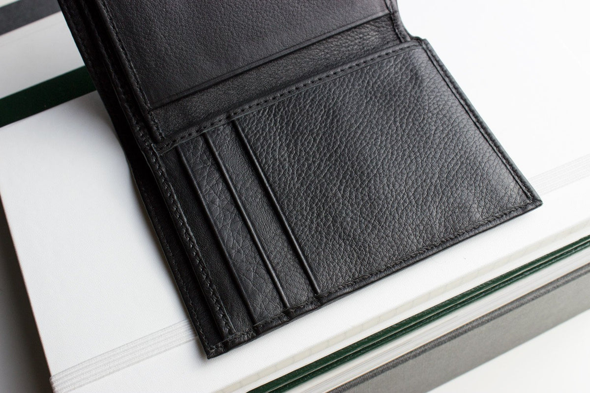 Slimfold Passcase Leather Wallet with ID Case in Black