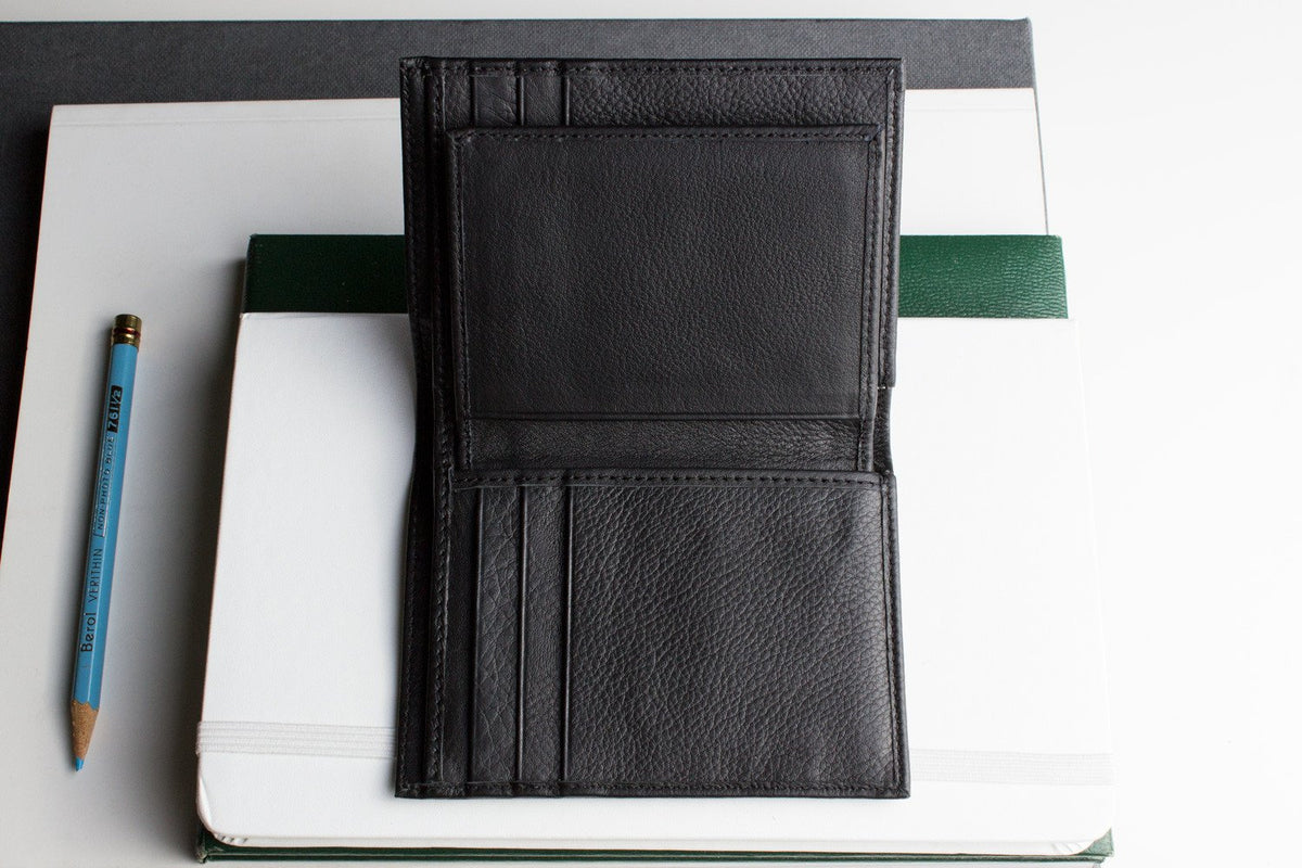 Slimfold Passcase Leather Wallet with ID Case in Black