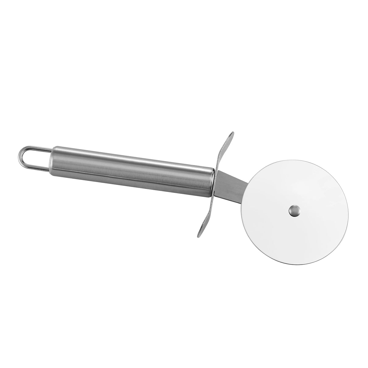 Stainless steel pizza cutter on a white background unique BBQ and cooking gift for dad