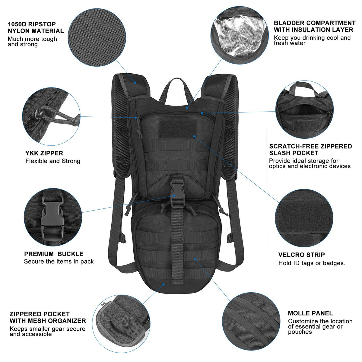Unigear Tactical Hydration Backpack with 2.5L Bladder, alternate view