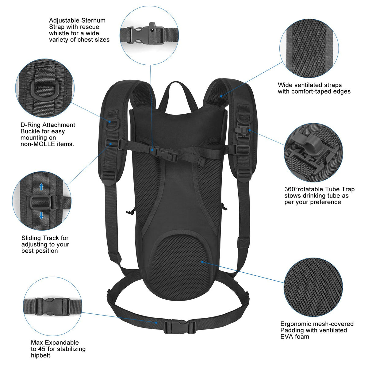 Unigear Tactical Hydration Backpack with 2.5L Bladder, alternate view