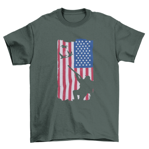 USA Duck Hunting T-Shirt in Forest Green
