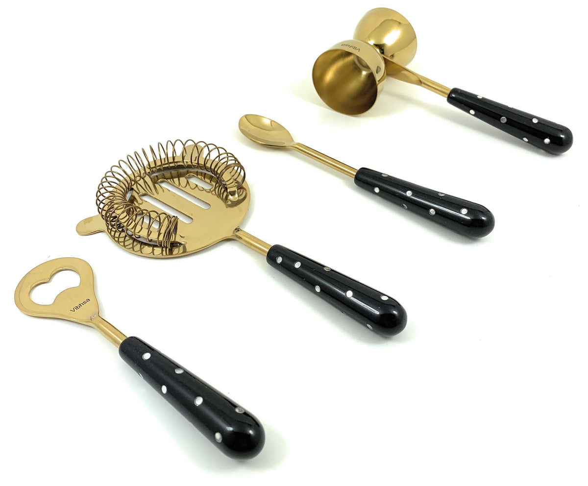 Vibhsa 4-Piece Bar Tool Set, Gold and Black