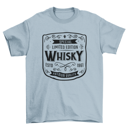 Vintage Whisky Label T-Shirt in Light Blue