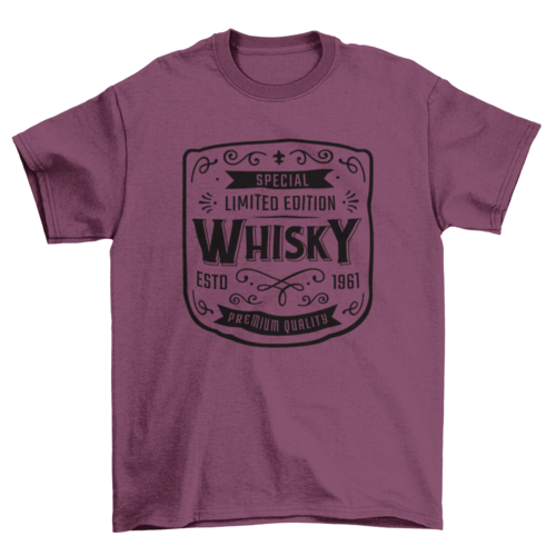 Vintage Whisky Label T-Shirt in Maroon