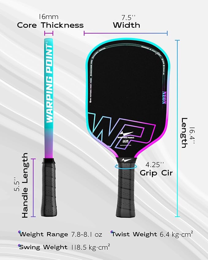 Warping Point Neon Pickleball Paddle, 16mm Core, alternate view