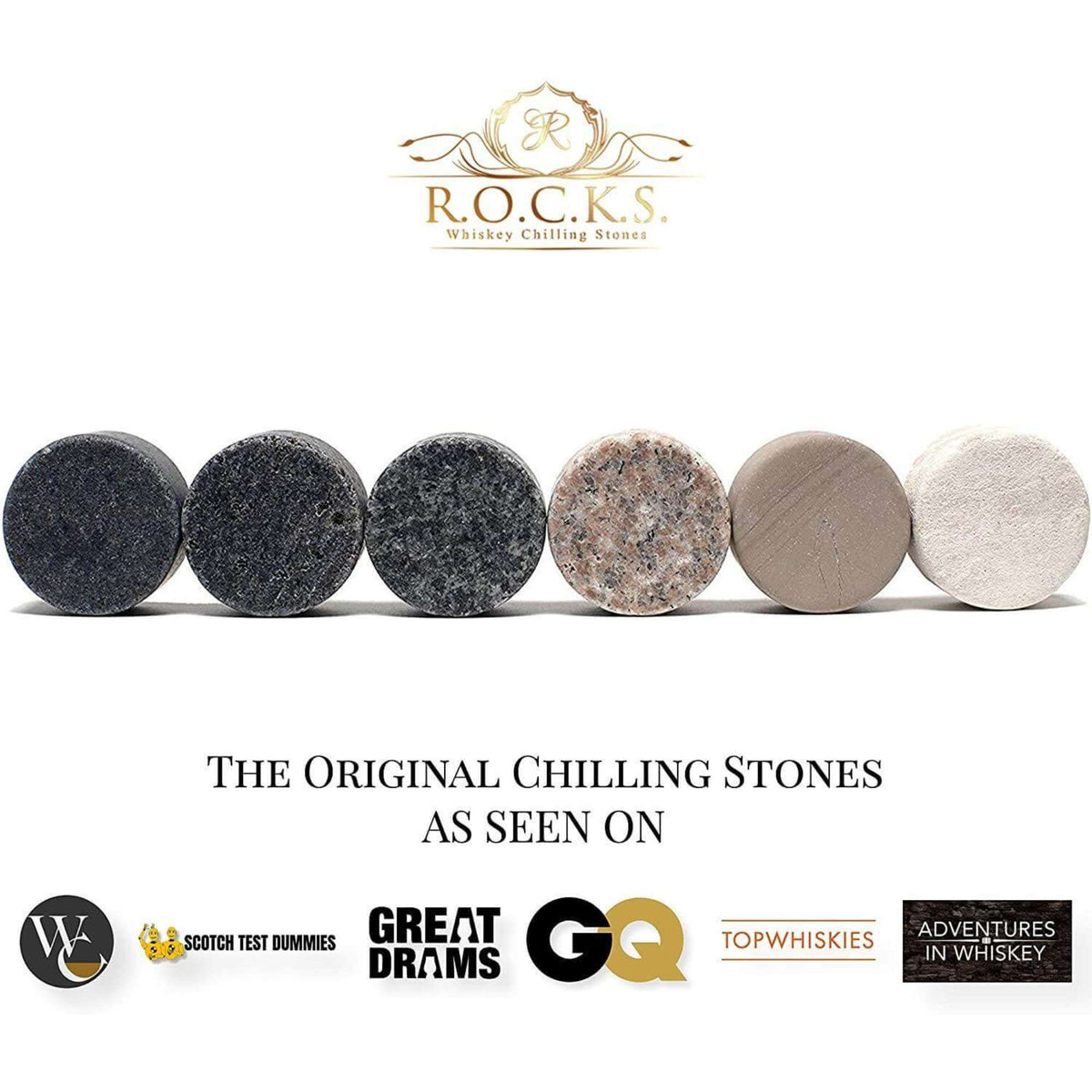 Whiskey stones chilling bourbon in a rocks glass without watering it down — whiskey gift for dad