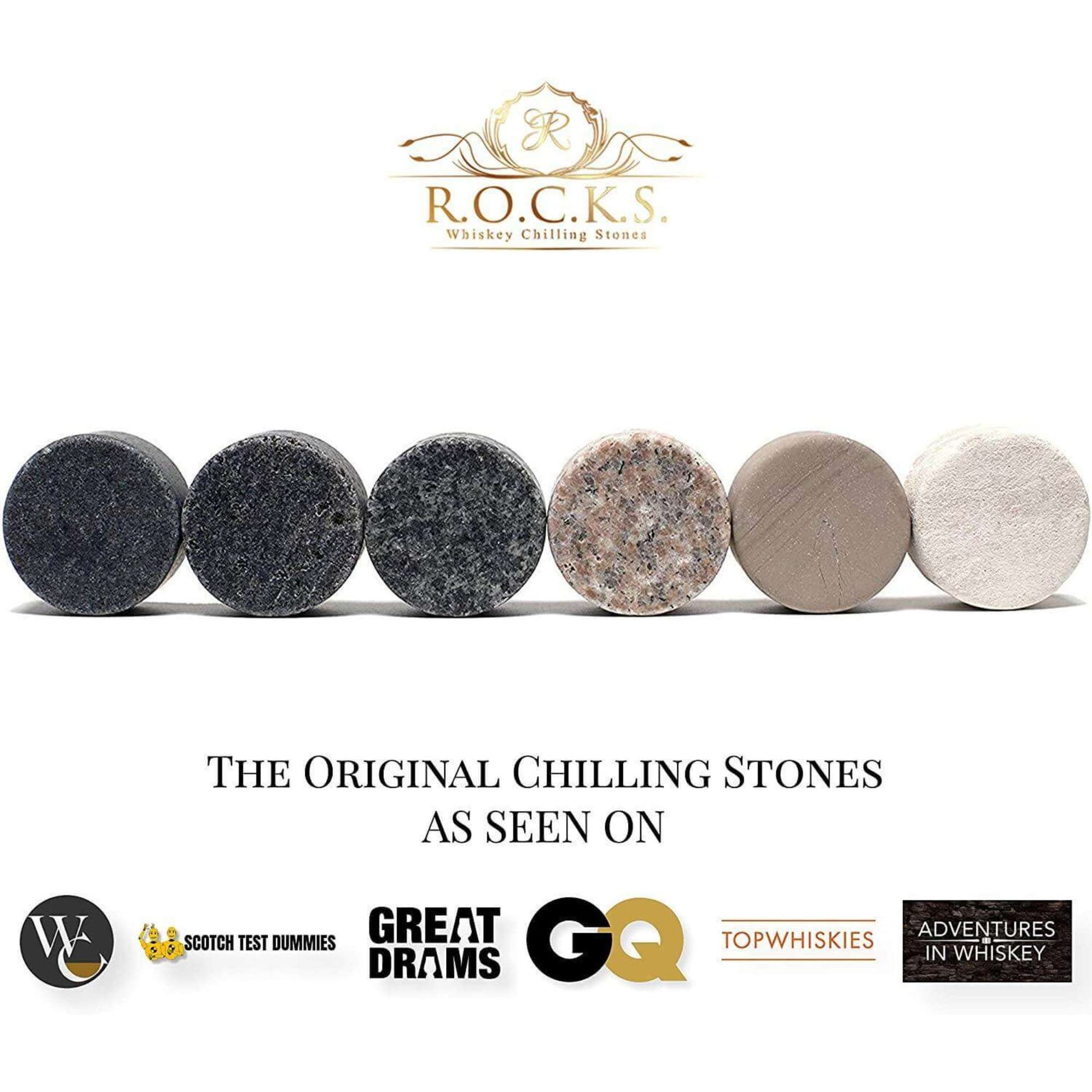 Whiskey stones chilling bourbon in a rocks glass without watering it down — whiskey gift for dad