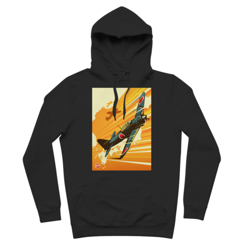 WWII Zero Fighter Plane Pop Art Premium Hoodie in Black