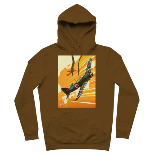 WWII Zero Fighter Plane Pop Art Premium Hoodie in Brown