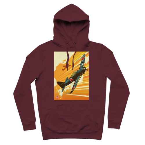 WWII Zero Fighter Plane Pop Art Premium Hoodie in Burgundy