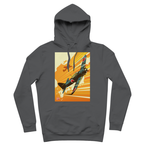 WWII Zero Fighter Plane Pop Art Premium Hoodie in Dark Grey