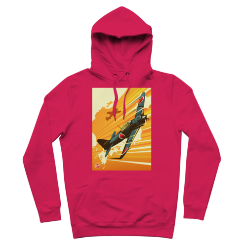 WWII Zero Fighter Plane Pop Art Premium Hoodie in Hot Pink