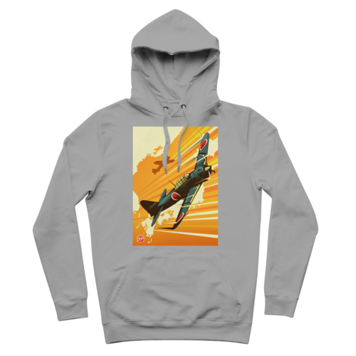 WWII Zero Fighter Plane Pop Art Premium Hoodie in Light Grey