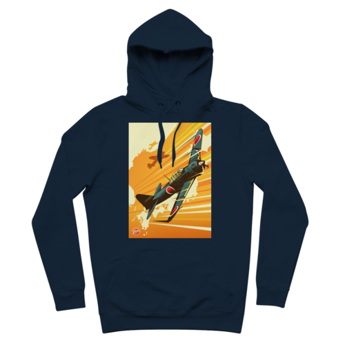 WWII Zero Fighter Plane Pop Art Premium Hoodie in Navy