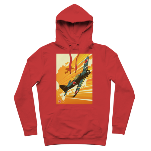 WWII Zero Fighter Plane Pop Art Premium Hoodie in Red