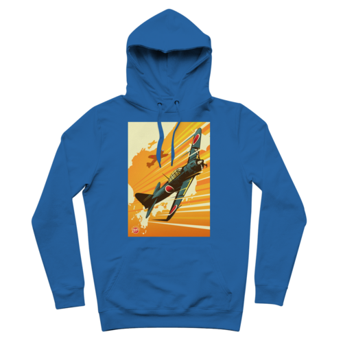 WWII Zero Fighter Plane Pop Art Premium Hoodie in Royal Blue
