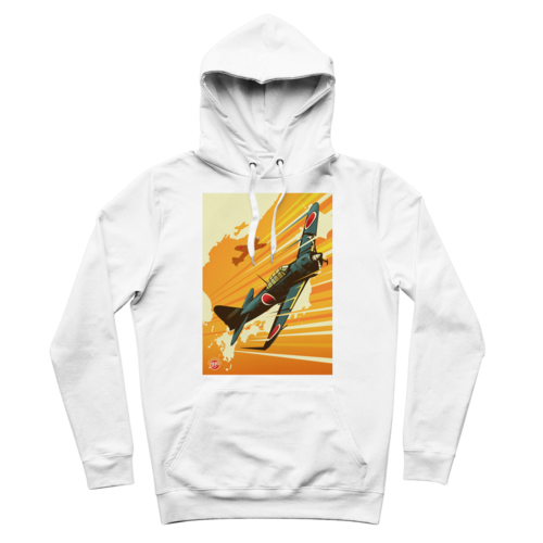 WWII Zero Fighter Plane Pop Art Premium Hoodie in White