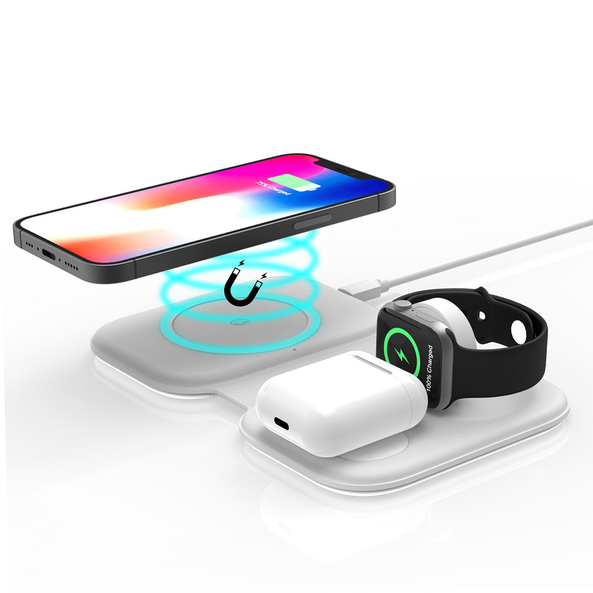 ZTECH Magnetic Foldable 3-in-1 Wireless Charging Station, alternate view